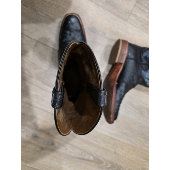 Lucchese 2000 Full Quill Ostrich Cowboy Boots Black Square Toe Men’s 9 D USA - Picture 10 of 10